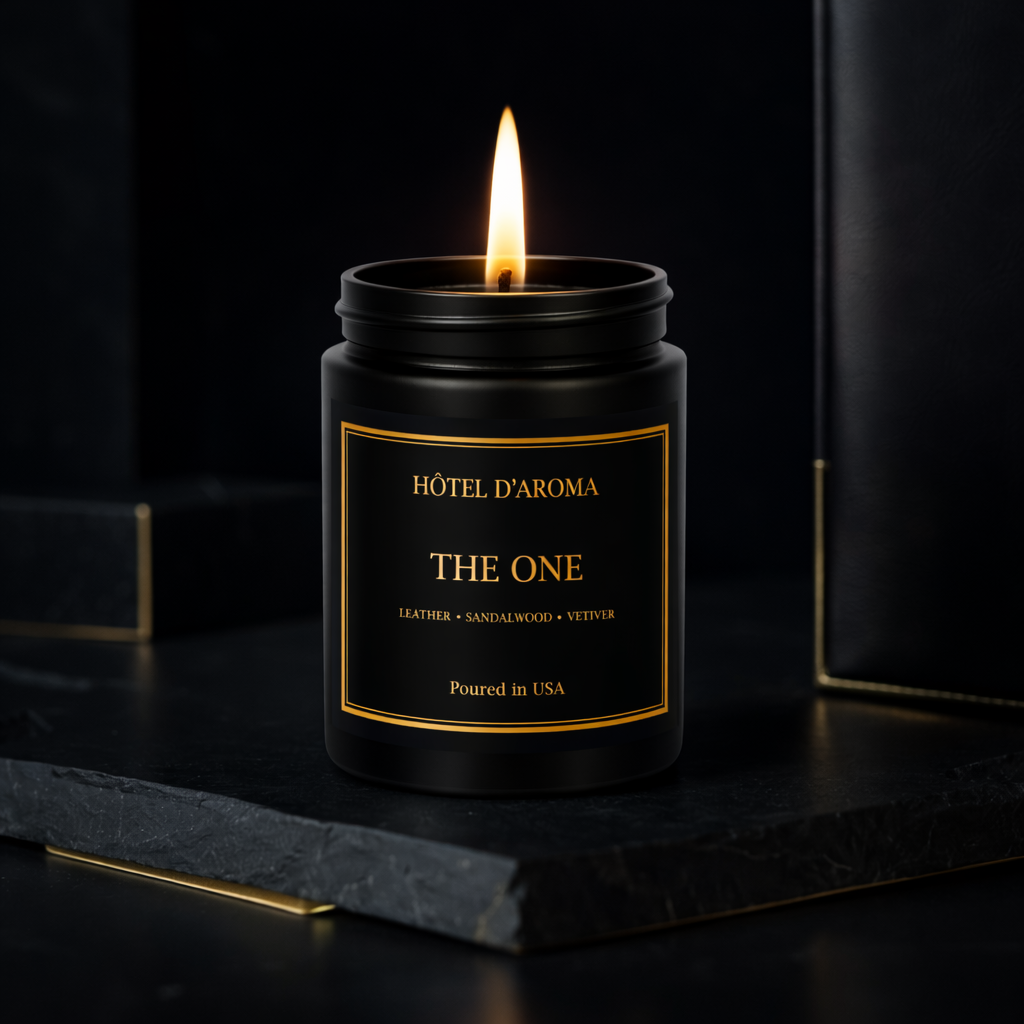 The One candle lit in a dark hotel-suite setting, Hôtel d'Aroma by Aroma House Miami
