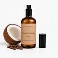 Coconut Caramel room and linen spray by Aroma House Miami, 3.4 fl oz amber glass bottle with coconut, caramel, coffee notes